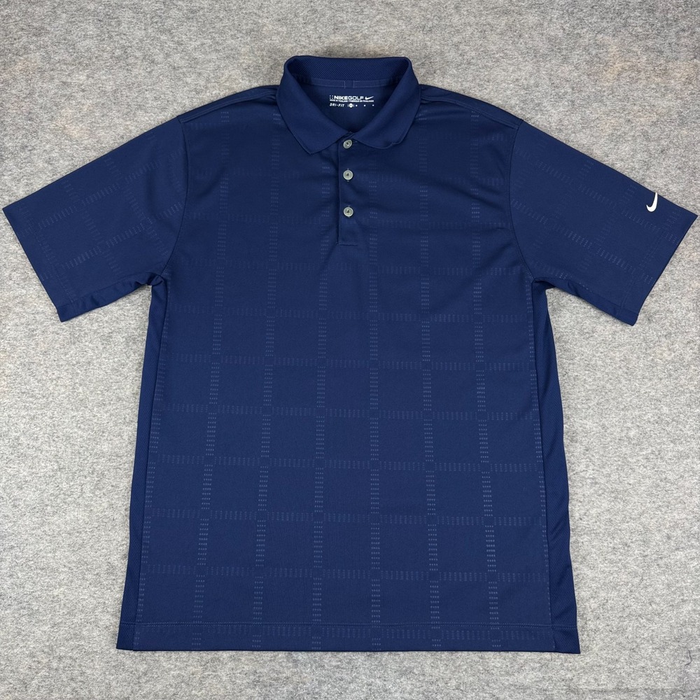 Nike Golf Dri Fit Polo Shirt Geometric Polyester Blue Mens Medium M